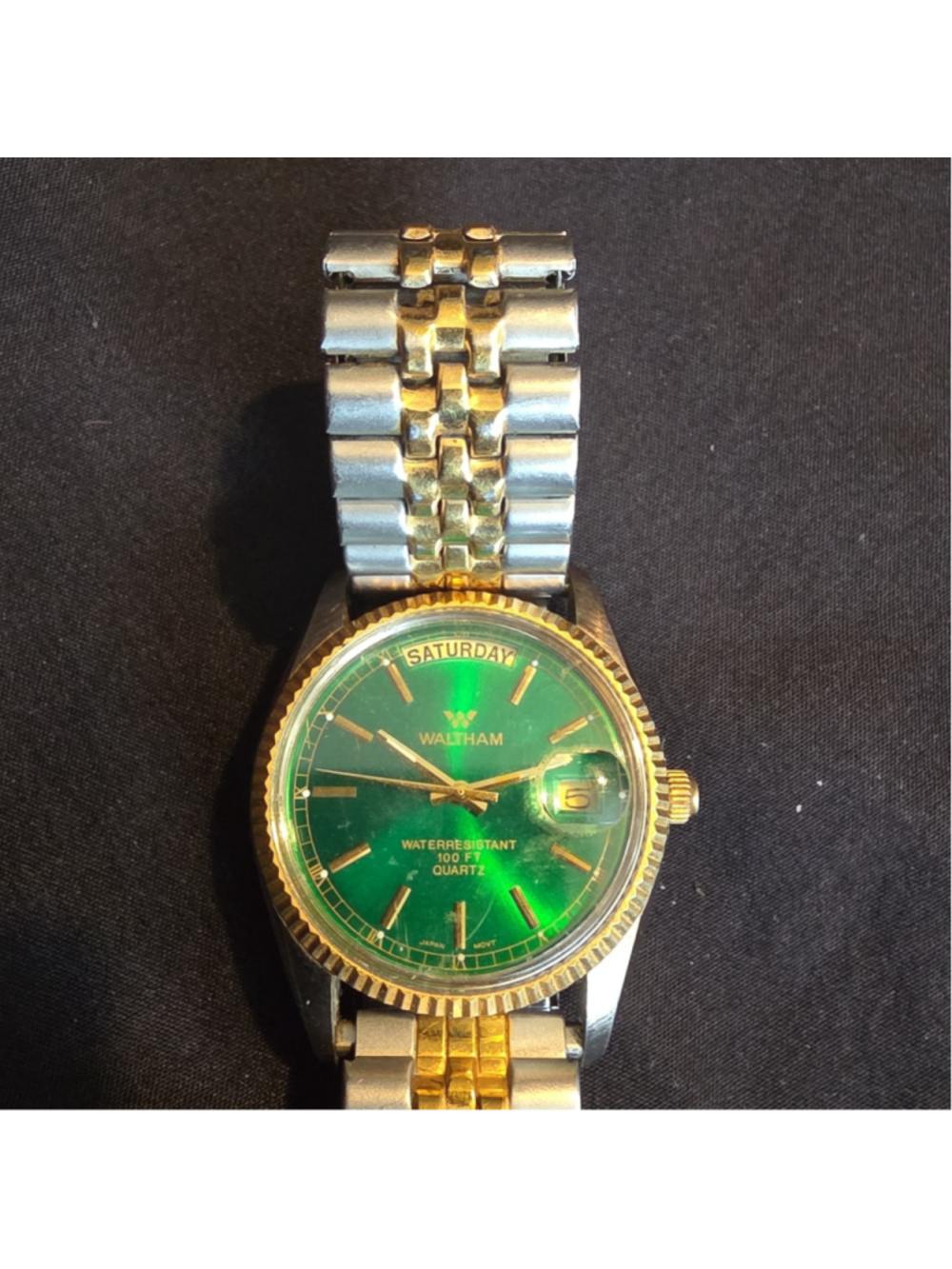 Waltham Mens Watch 36mm Green Dial Two Tone Day Date